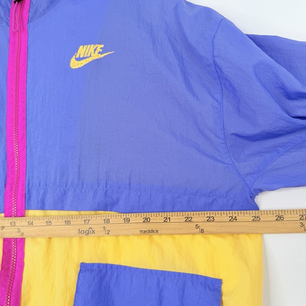 Nike Windbreaker Jacket Colorblock Purple Yellow Retro Sporty Hooded SZ-Large - Picture 7 of 14